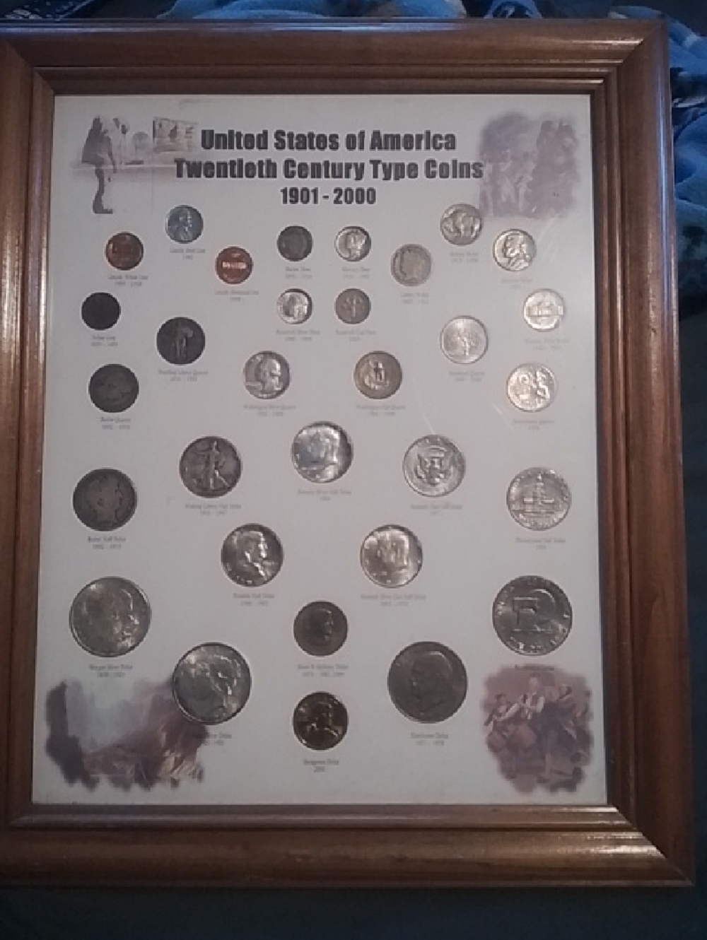 Framed United States Twentieth Century Type Coins Display - Brown Frame